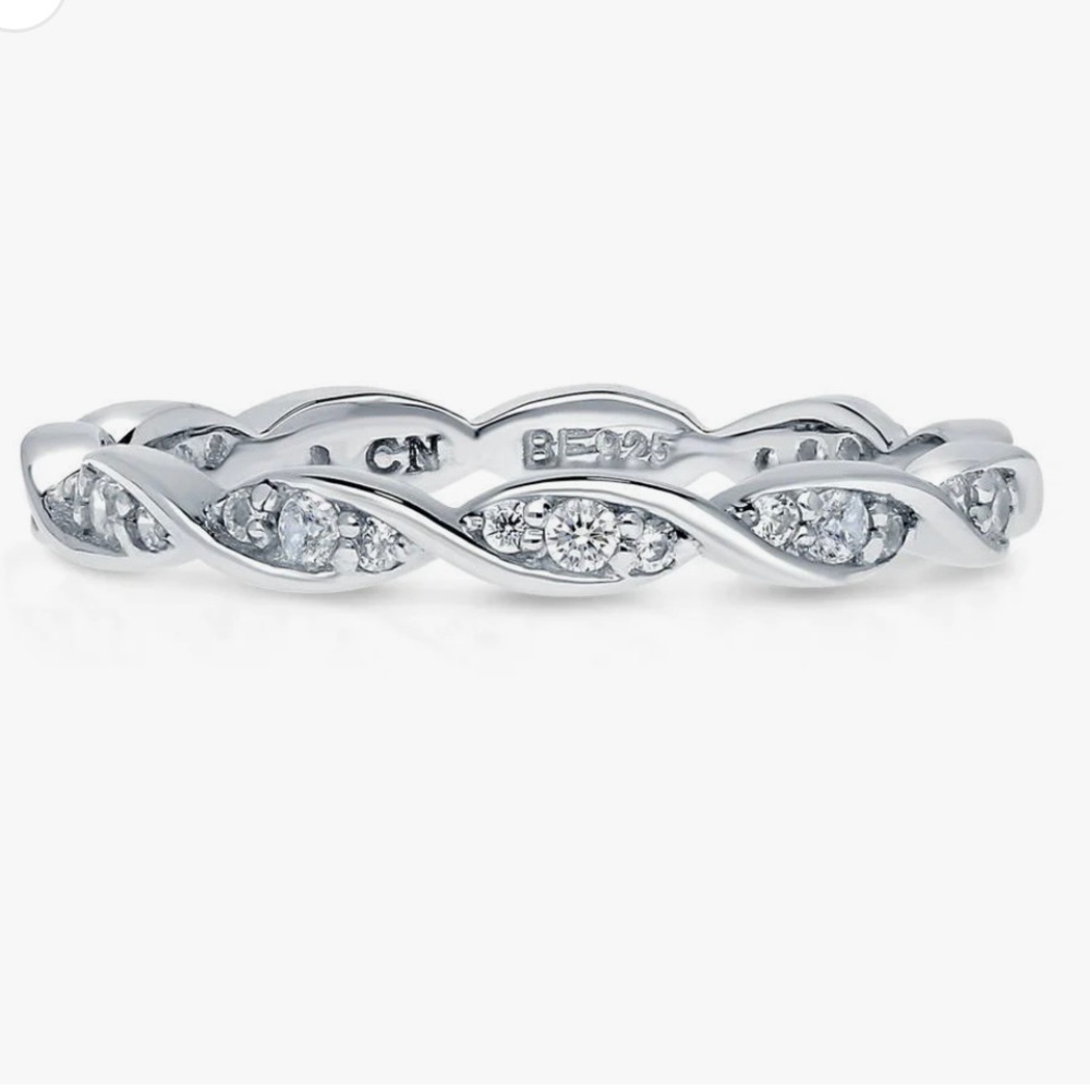 Sterling Silver Woven Pave Eternity Band Sz 7
